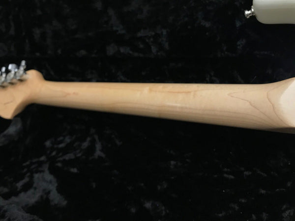 Close-up of maple guitar neck and headstock tuners on black background for Coffee House Guitars product listing