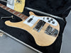 Rickenbacker 4001 vintage natural maple electric bass guitar with white pickguards and chrome hardware in black plush-lined hard case with Care and Maintenance Manual