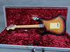 Fender Stratocaster 60th Anniversary electric guitar in sunburst finish shown from back inside plush red velvet lined hard case with Fender 60th Anniversary logo