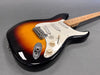 Sunburst electric guitar with white pickguard and maple fretboard, close-up on body and controls, Coffee House Guitars product listing image