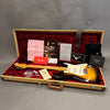 Fender Custom Shop electric guitar in sunburst finish with maple neck in tweed hard case with red plush interior and accompanying certificates and manuals
