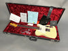 Fender Custom Shop Vintage White Telecaster guitar in hard black case with red plush interior, featuring Fender certificate of authenticity, paperwork, and accessories