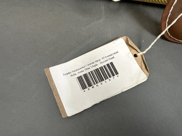 Fender Stratocaster Custom Shop 55 Journeyman Relic Sonic Blue Maple second hand guitar price tag with barcode