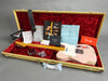 Fender Custom Shop vintage pink Telecaster with maple neck in open tweed case with red velvet interior, original paperwork, Fender certificate of authenticity, 2018 Custom Guitar design guide, Fender owner's manual, and black leather guitar strap