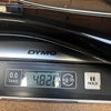 Dymo digital scale showing weight of 4.82 pounds for a guitar at Coffee House Guitars