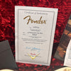 Fender Custom Shop Certificate of Authenticity dated 03/06/2019 for 56 Stratocaster Jrny Relic model with serial number R08948 on red plush guitar case lining