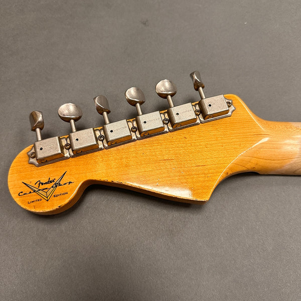 Fender Custom Shop Limited Edition guitar headstock with vintage tuning machines on natural wood finish neck
