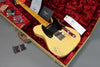 Vintage Fender Telecaster electric guitar with worn butterscotch finish in open tweed case with red plush interior and Fender paperwork and accessories