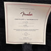 Fender Certificate of Authenticity for model LE09476 serial number 0170148750 on black background