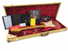 1963 Fender Custom Shop Stratocaster electric guitar in red with maple neck and fingerboard, displayed open in tweed hard case with red plush interior, with Fender certificate of authenticity, custom shop brochures, care card, and tremolo arm.
