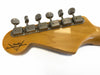 Vintage Fender Custom Shop guitar headstock with six vintage Kluson tuning machines on natural wood finish