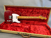 Vintage red Fender Telecaster electric guitar with maple neck in open tweed hard case with red plush interior
