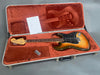 Fender Stratocaster electric guitar with sunburst finish in vintage brown plush lined hardshell case including tremolo arm and inspection checklist from Coffee House Guitars