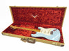 Fender Custom Shop electric guitar in sonic blue finish with maple neck in vintage brown tweed hard case with plush red interior lining