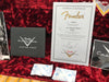 Fender Custom Shop Certificate of Authenticity for 1951 Nocaster Relic guitar with serial number R11839 displayed on red plush guitar case lining alongside Fender Custom Shop Custom Care booklet and silica gel packets.