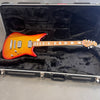 Ernie Ball Music Man Albert Lee electric guitar in metallic orange finish with maple neck and block inlays in black plush hard case