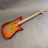 Alvarez Regent solid body electric guitar with sunburst glitter finish and maple neck on gray background