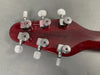 Back of red guitar headstock showing chrome Grover tuning machines and serial number RS2004106-54 on gray background