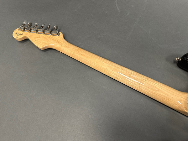 Maple neck and headstock of vintage electric guitar with six tuning pegs on gray background, Coffee House Guitars product image