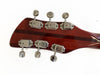 Back of guitar headstock with six vintage-style Grover tuning pegs on reddish-brown wood with darker wood center stripe, white background
