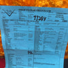 Fender Custom Shop Shop Floor Traveler label for 1961 Stratocaster Heavy Relic Black guitar with detailed specifications including body wood alder, neck maple, HW Poblano pickups, nitro lacquer finish, 21 frets, vintage styling, and hardware notes.
