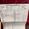 Fender Custom Shop Shop Floor Traveler guitar specification sheet for 63 Strat LCC RW SNBSP model with sonic blue sparkle finish and chrome nickel hardware detailed specifications.