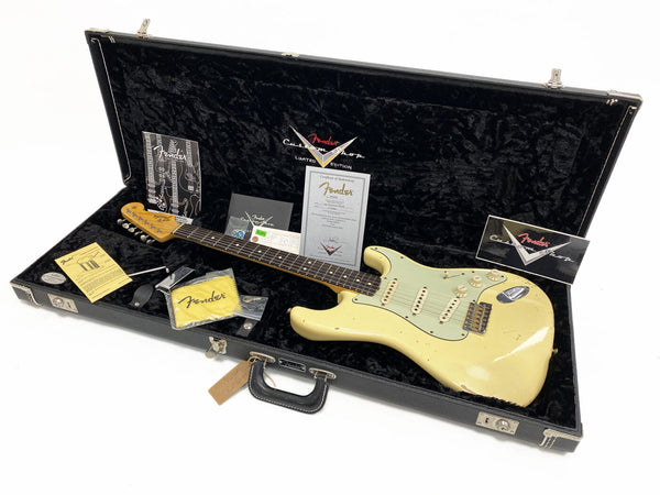 Fender Custom Shop Limited Edition vintage white Stratocaster electric guitar in black hard case with Fender Certificate of Authenticity, manual, and accessories