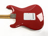 Back view of red electric guitar with white backplate and maple neck from Coffee House Guitars product listing