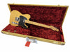 Fender Telecaster electric guitar with natural wood finish and black pickguard in vintage tweed hard case with red plush interior lining