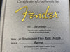 Fender Certificate of Authenticity for 57 Stratocaster Hvy Relic MBJS guitar dated 01/17/2019 with serial number R97719 from Fender Custom Shop in Corona, California.