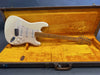 Vintage cream Fender Stratocaster electric guitar with maple neck in open yellow plush lined hard case