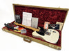 Fender Telecaster electric guitar in vintage white finish with maple neck, displayed inside tweed hard case with red plush interior, including Fender custom shop certificate of authenticity and accompanying documents and accessories