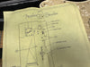 Vintage Fender Big Bender guitar original schematic diagram with labeled parts including strap button, lever arm, tuning knob, mounting plate, and mounting screws on yellowed paper.
