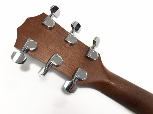 Back view of guitar headstock with chrome tuning pegs and natural wood finish, Coffee House Guitars product image